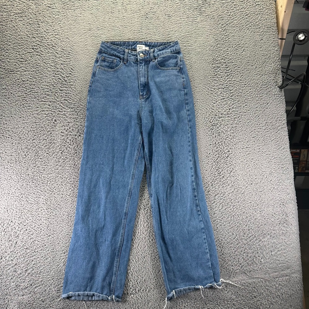 Princess Polly xx Jeans Womens 2 Blue Cotton Denim Straight-Leg Raw-Hem Workwear